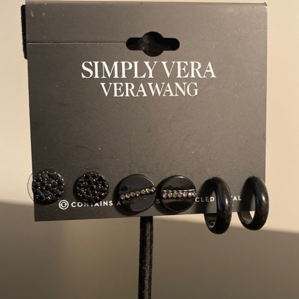 Simply Vera Vera Wang Black Stud and Hoop Earring Set